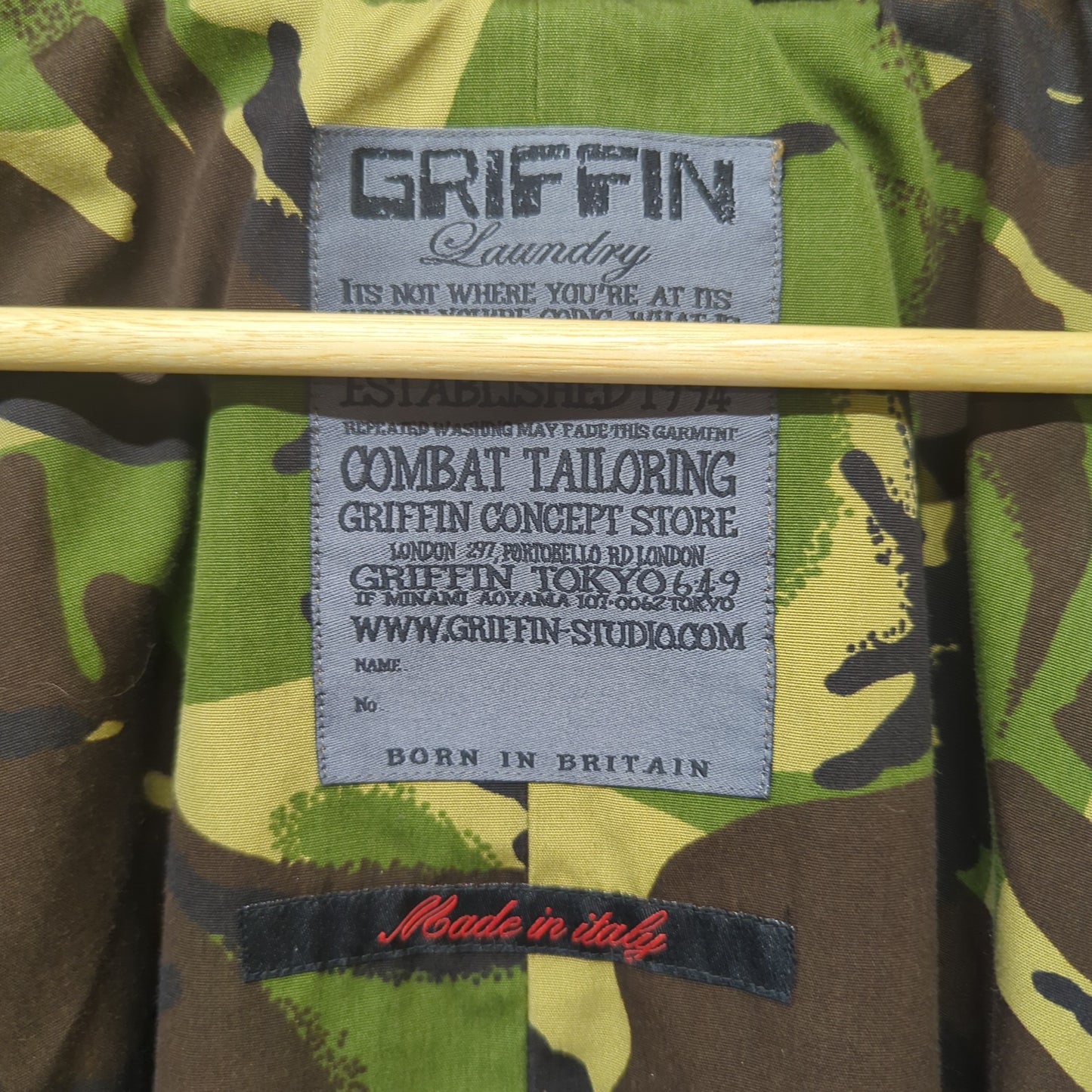Griffin Blade-cut Bomber Camouflage Parka Cotton Green Camo Canvas Mens Medium