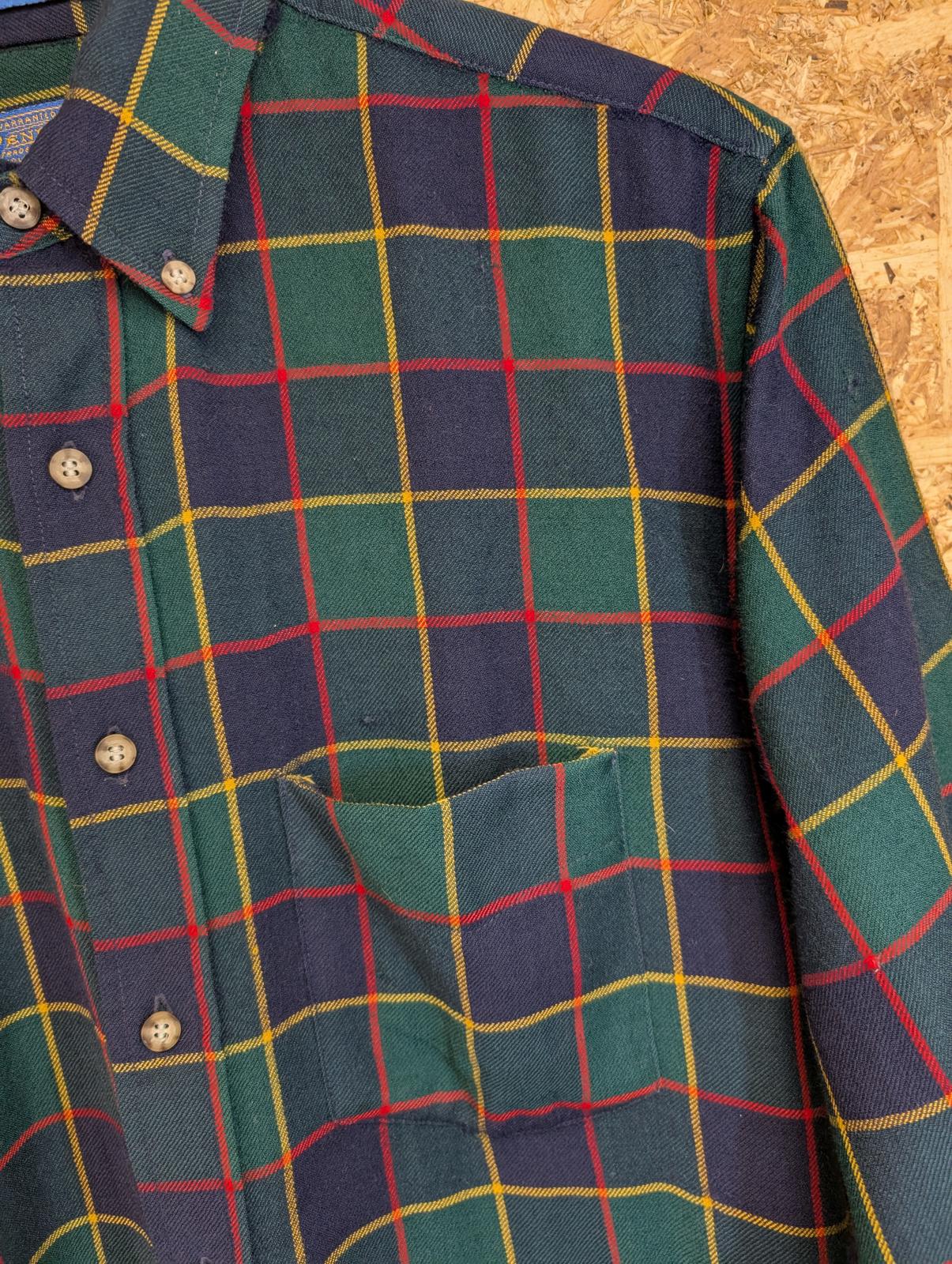 Pendleton Country Traditionals Shirt Large Navy Blue Green Plaid Wool Made USA