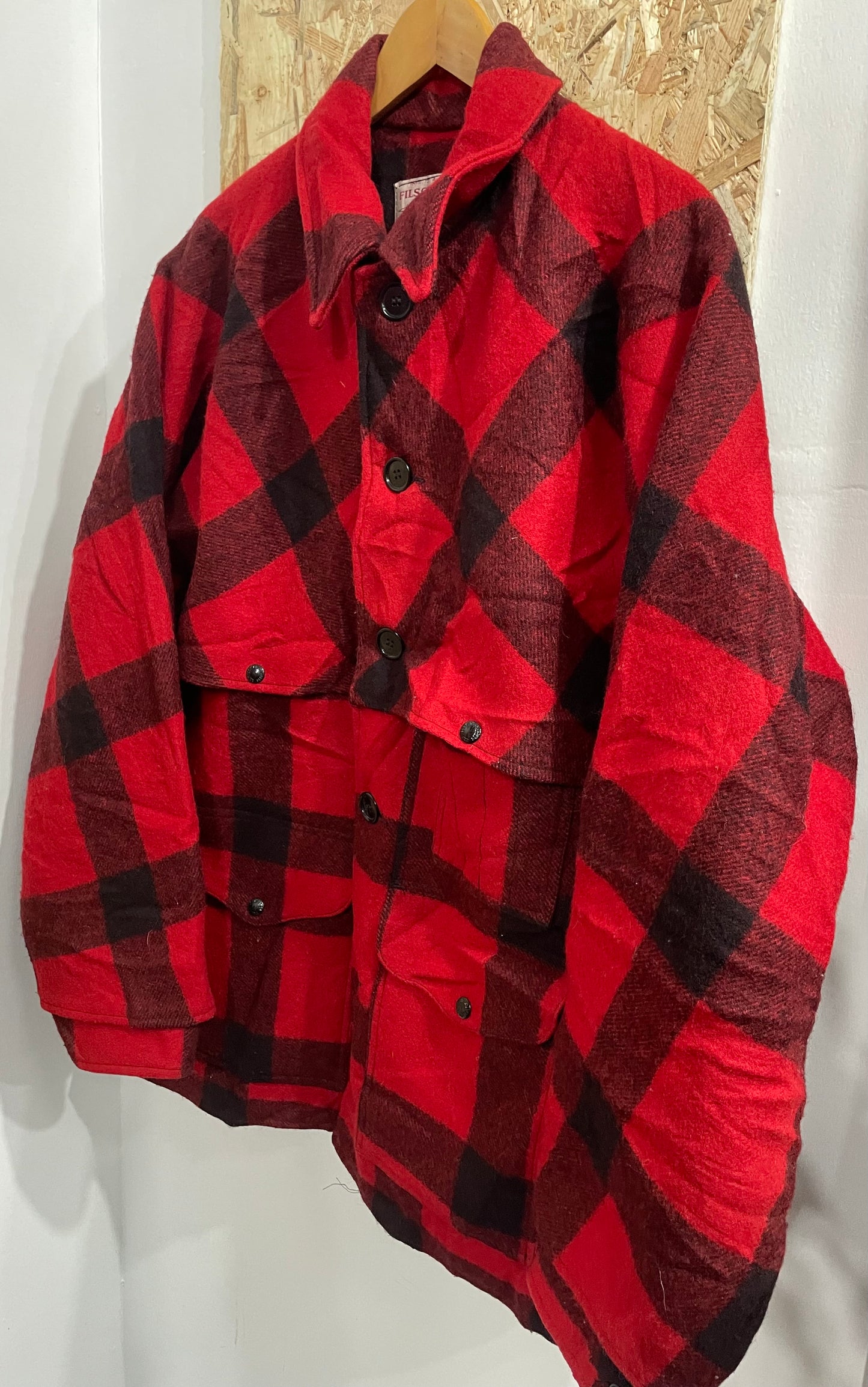 Filson Buffalo Plaid Red Black Lot 83 Double Mackinaw Wool Jacket Vintage 46 2XL