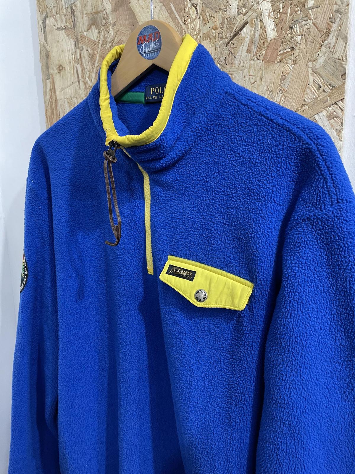 Ralph Lauren Polo Warm Fleece Pullover Jumper 1/4 Zip Blue Yellow Mens Large