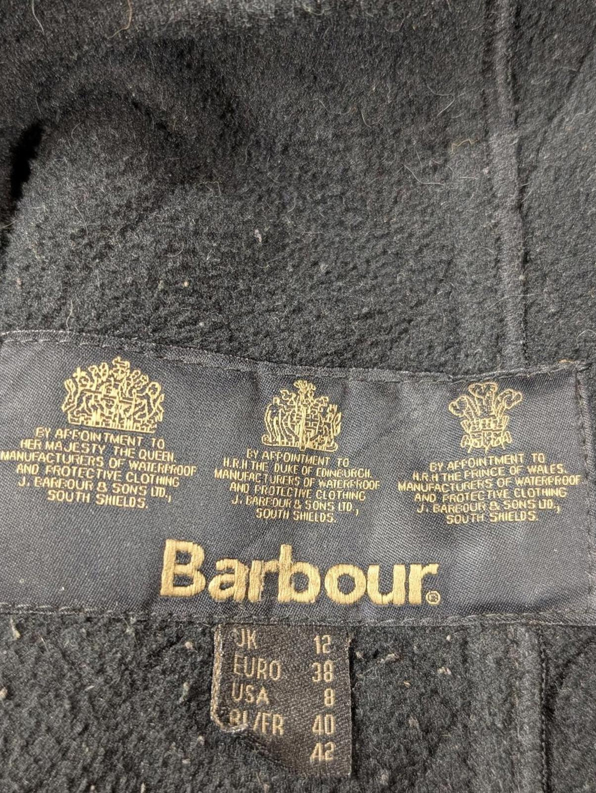 Barbour Black Belted Polarquilt Jacket UK 12 Women Quilted Warm Fleece Lined
