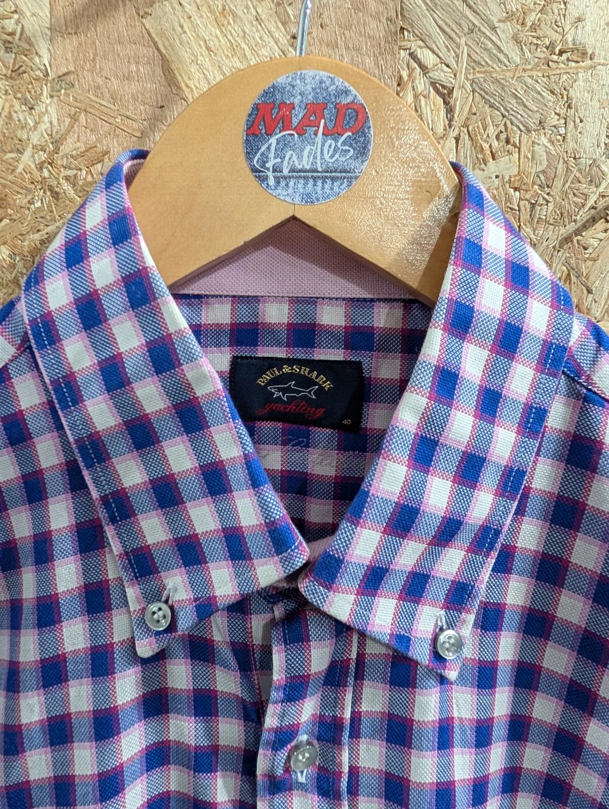 Paul & Shark Yachting Shirt Mens Medium Short Sleeve Pocket Purple Pink Check
