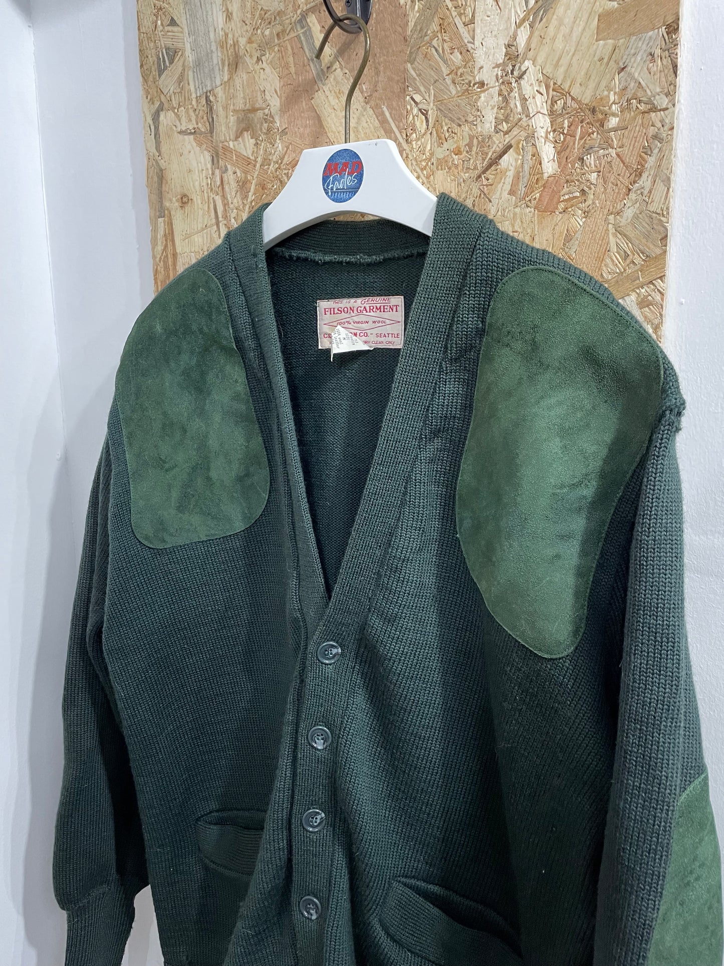 Filson Mens Vintage Green Wool Leather Cardigan Style 713 USA Made Size Medium