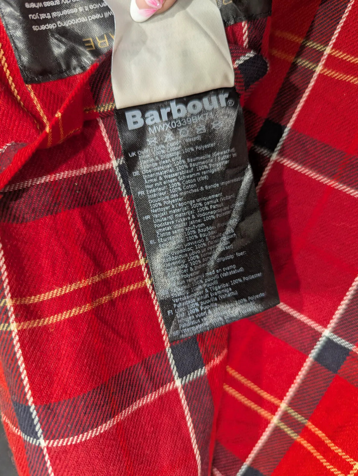 Barbour Ashby Wax Jacket Mens XL Black Cotton Red Check Liner Corduroy Collar