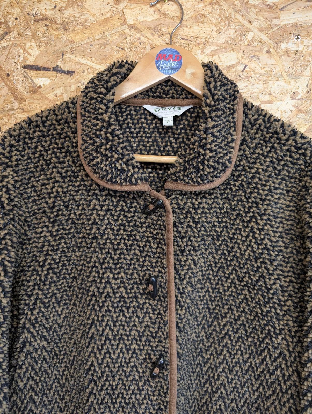 Orvis Cardigan Jacket Women's Medium Fleece Vintage Button Brown Black