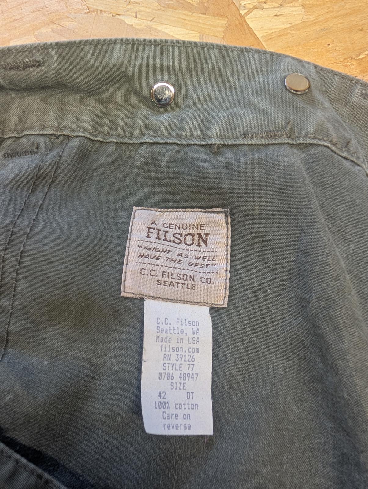 Filson Style 77 Pants W42 L31 Khaki Double Knee Dry Cotton Canvas Trousers USA