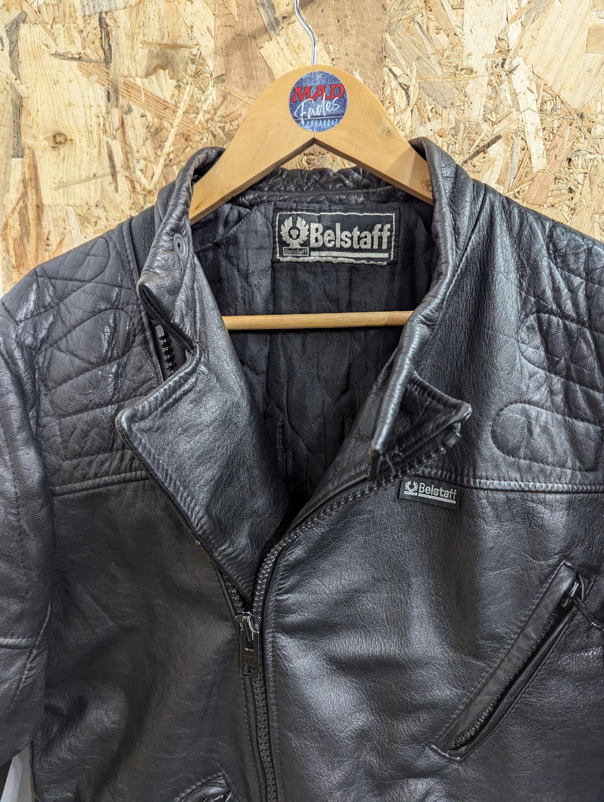 Belstaff Leather Jacket Mens Size Small 38 Black Padded Biker Vintage 80s