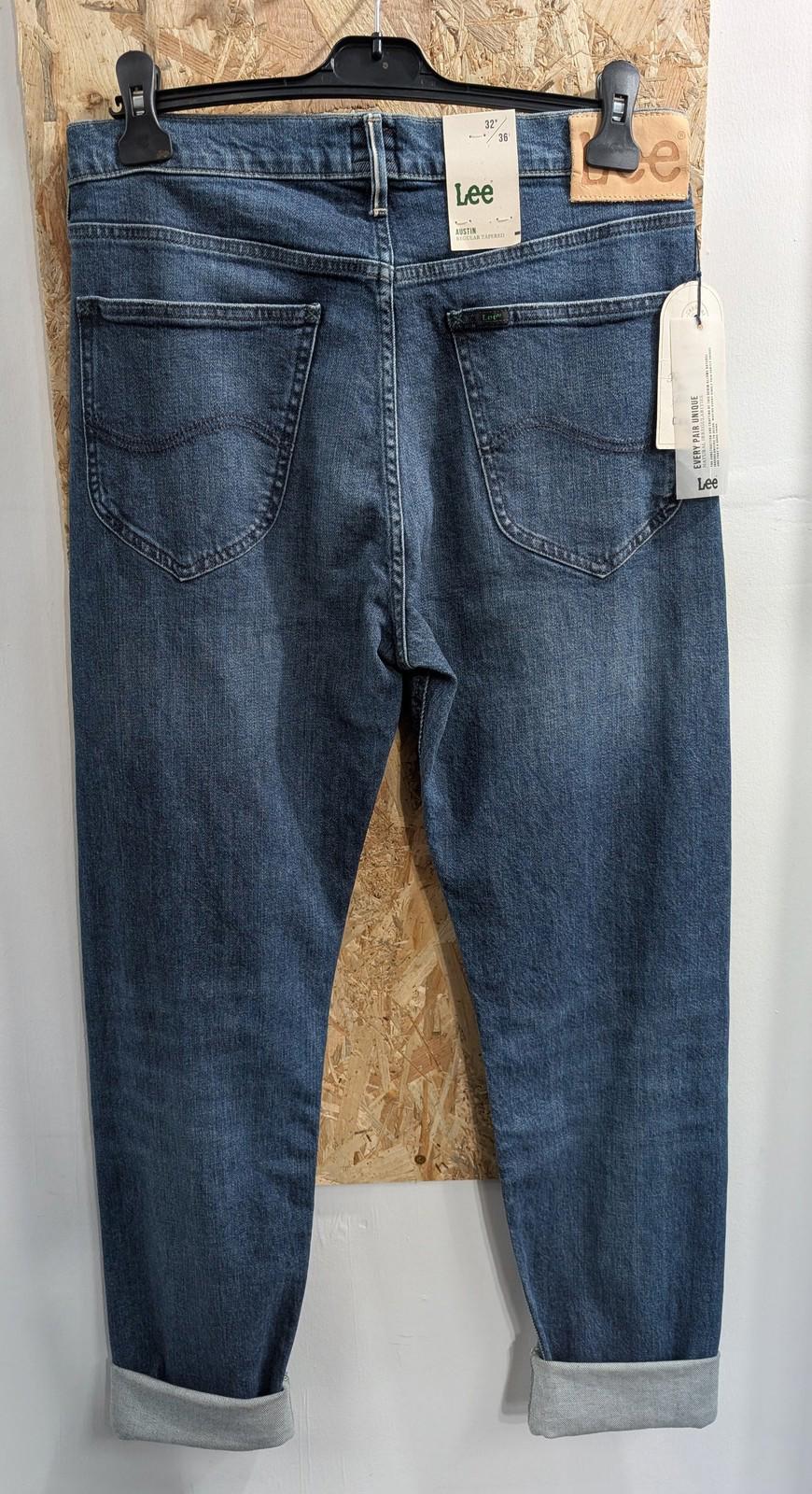 Lee Austin Selvedge Jeans Mens W32 L36 Regular Tapered Candiani Denim Mid Blue