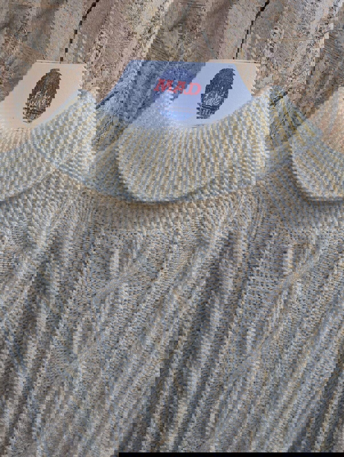 Mens Large Handmade Turtleneck Cable Knit Jumper Cozy Sweater White