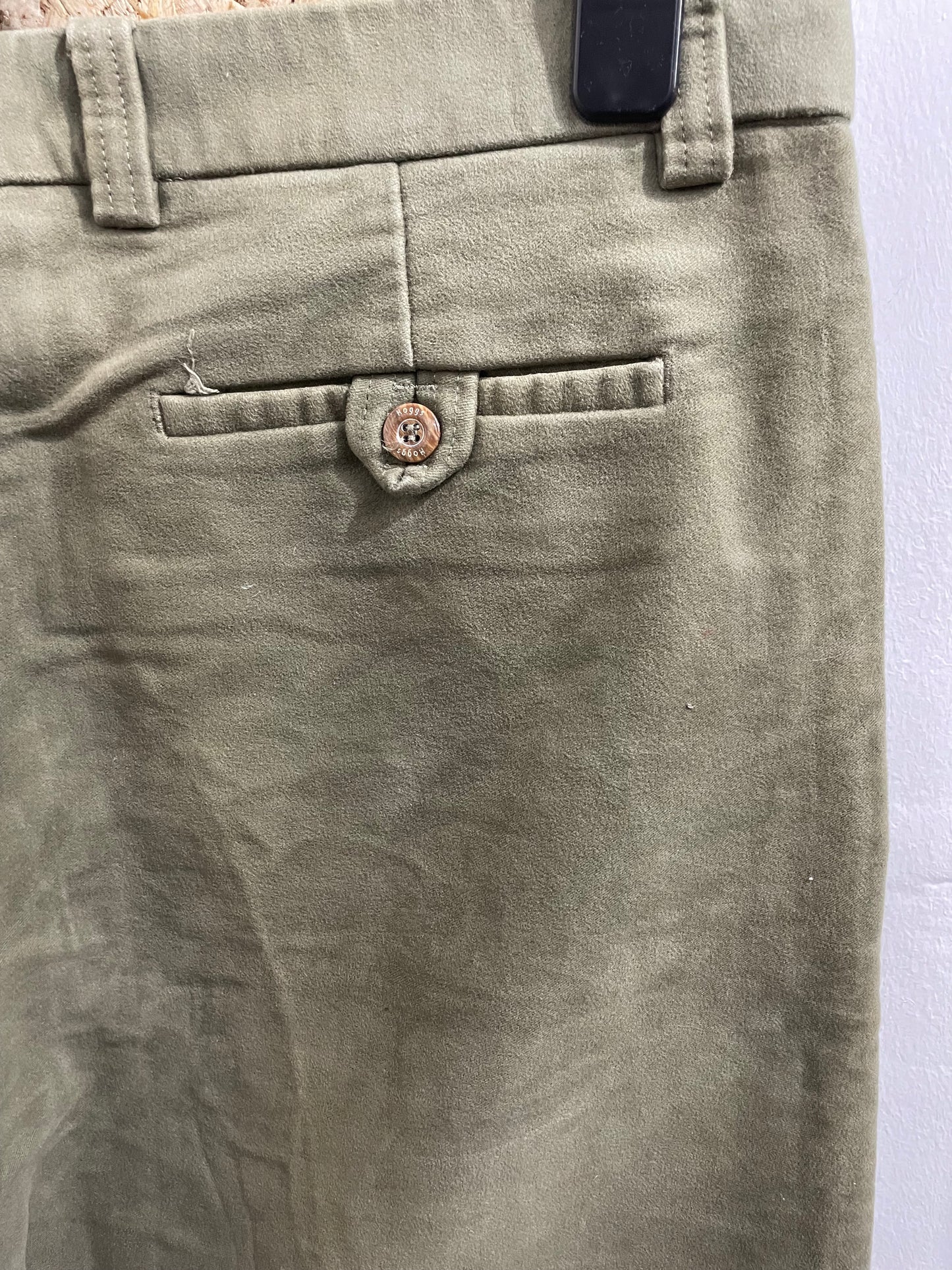 Hoggs of Fife Brushed Cotton Moleskin Khaki Green Trousers Size W38 L31