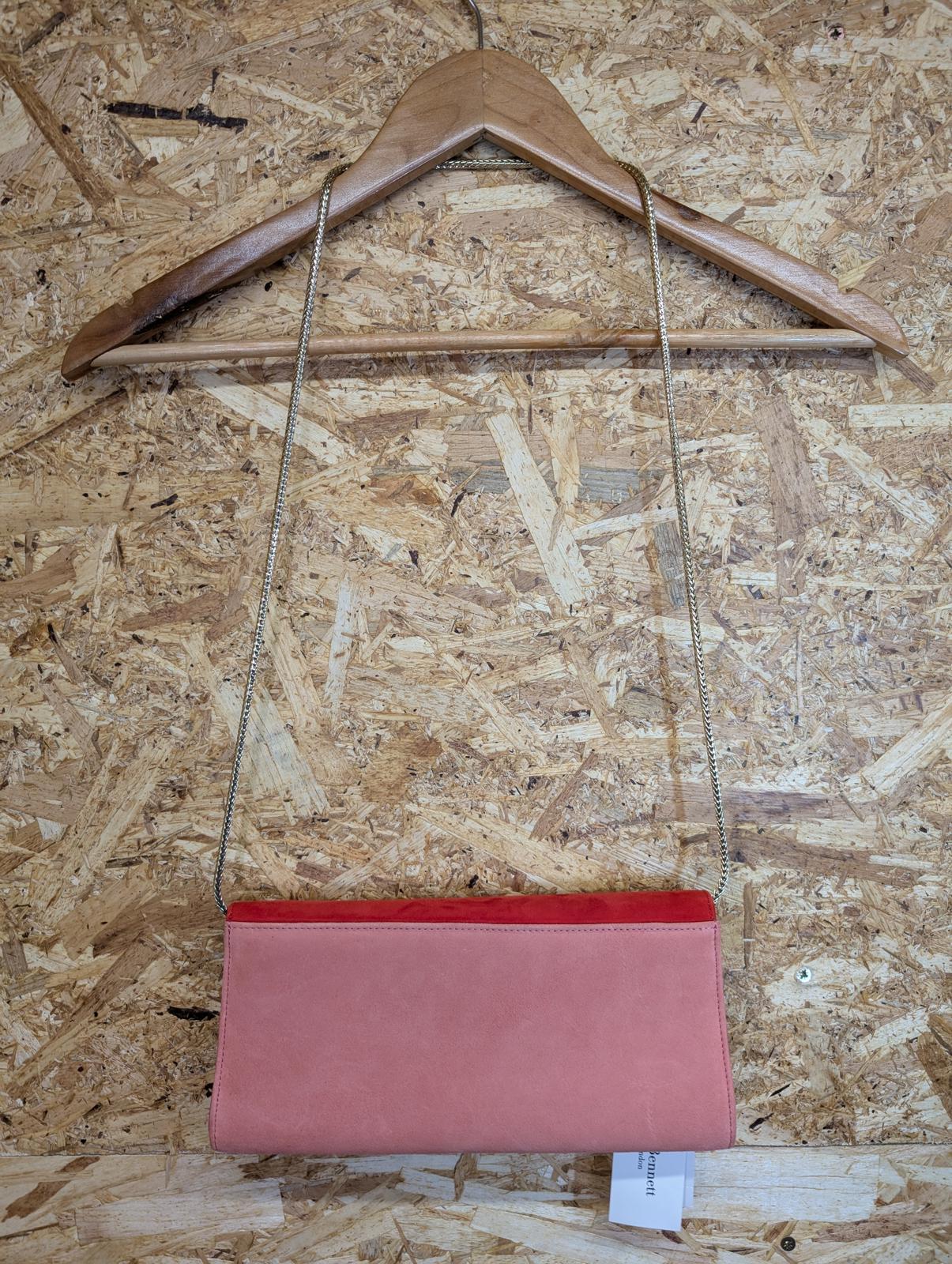 LK Bennett CU Florence Clutch Shoulder Bag Suede Leather Envelope Pink Red New