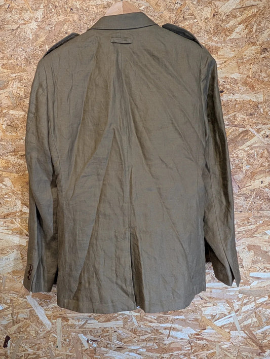 Banana Republic Blazer Mens 36 Small Khaki Olive Flax Linen Check Tailored Fit
