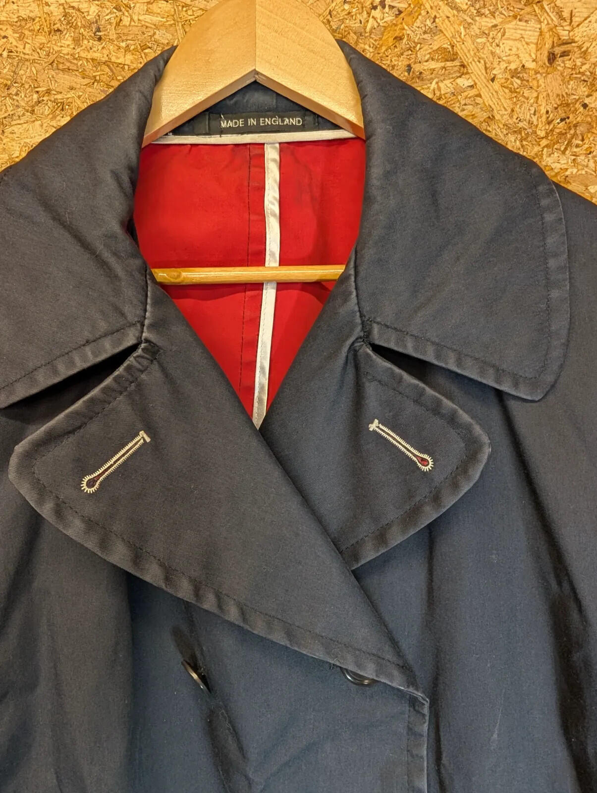 Albam x Gloverall Peacoat Mens XL Navy Blue Red Double Breasted Jacket Oi Polloi