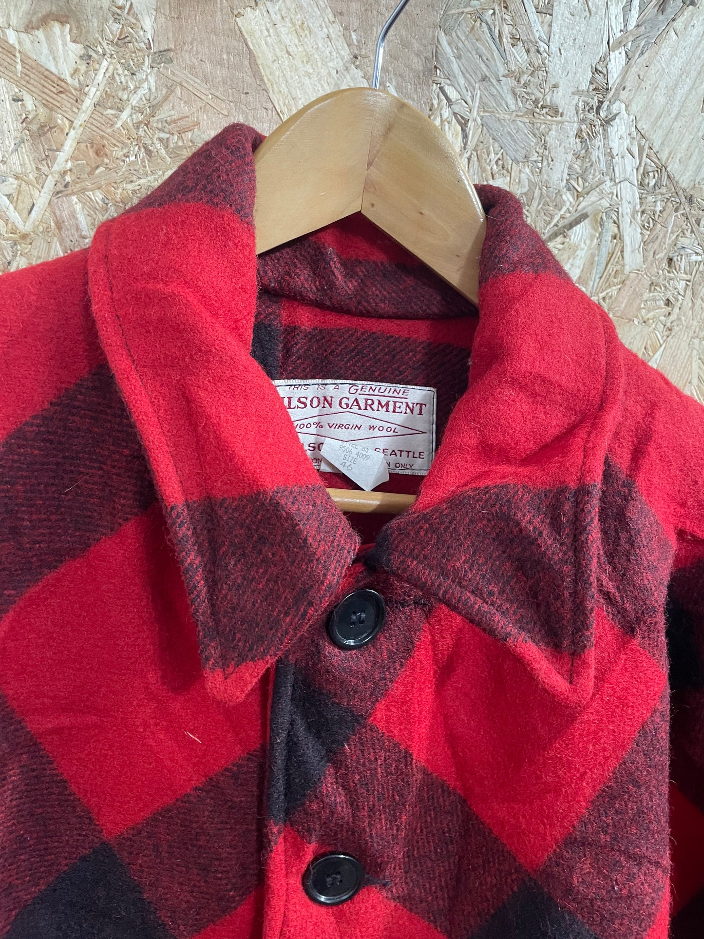 Filson Buffalo Plaid Red Black Lot 83 Double Mackinaw Wool Jacket Vintage 46 2XL