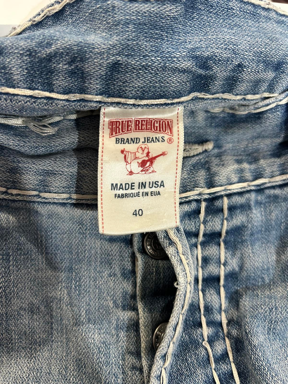 True Religion Jack Jeans W40 L31 USA Made Stonewash Blue Distress Vintage 90s