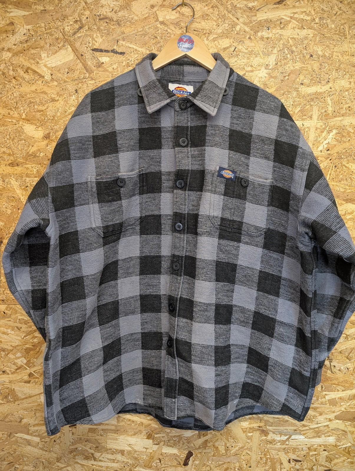Dickies Over Shirt XL Mens Heavy Check Button-Up Grey Black Work Flannel Plaid