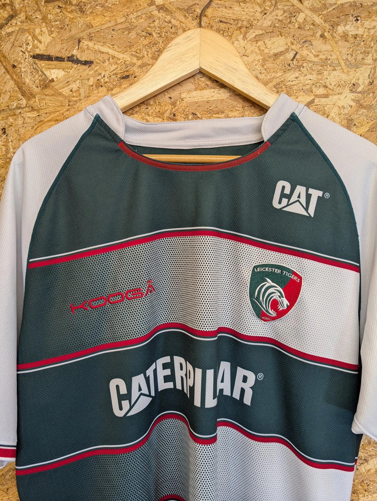 Leicester Tigers Mens XL 2015 Rugby Shirt Kooga Striped Sport Green Red White