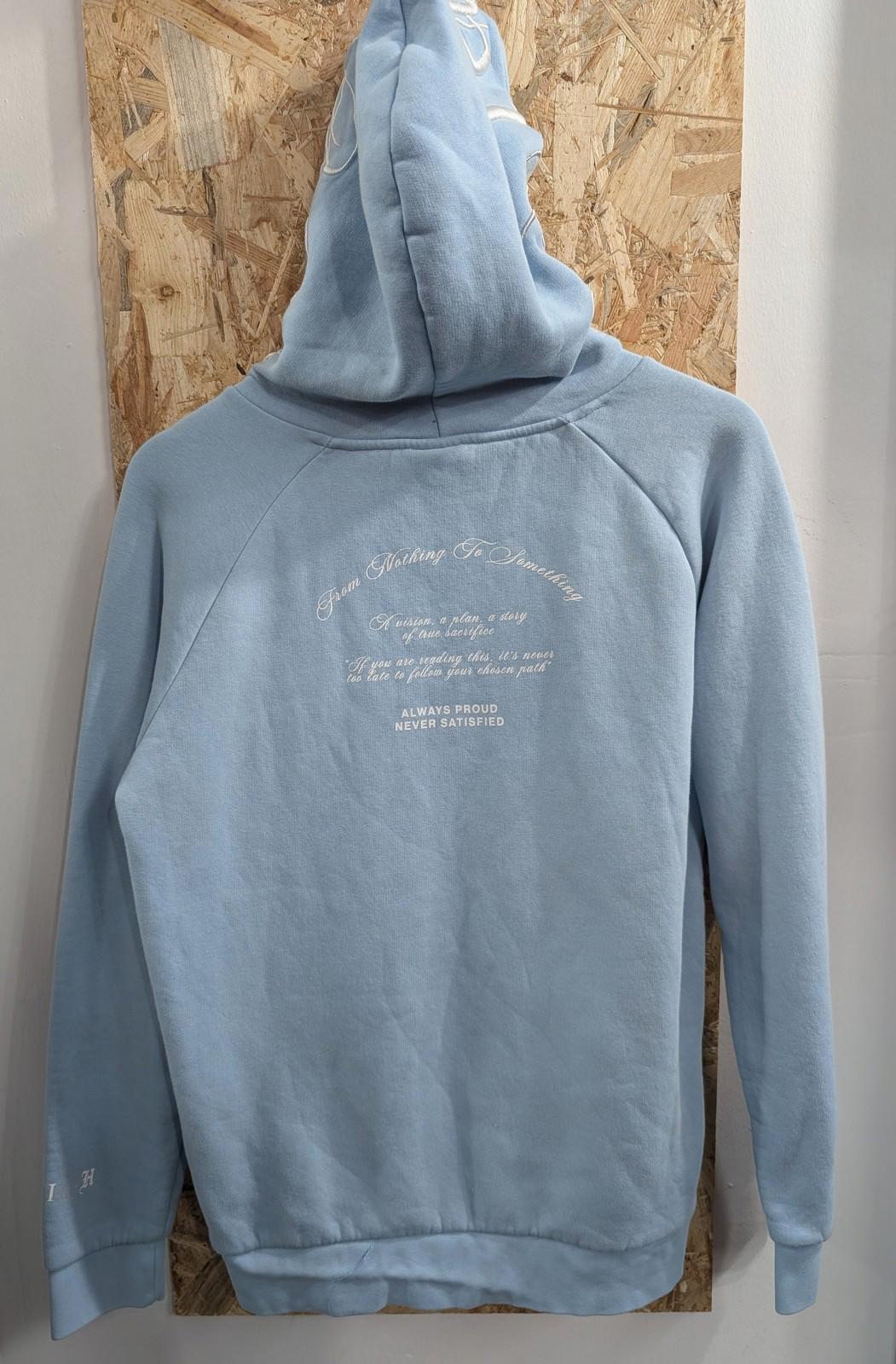 Hoodrich Hoodie Small Men Relaxed Fit Embroidered Light Sky Blue Zip Pocket