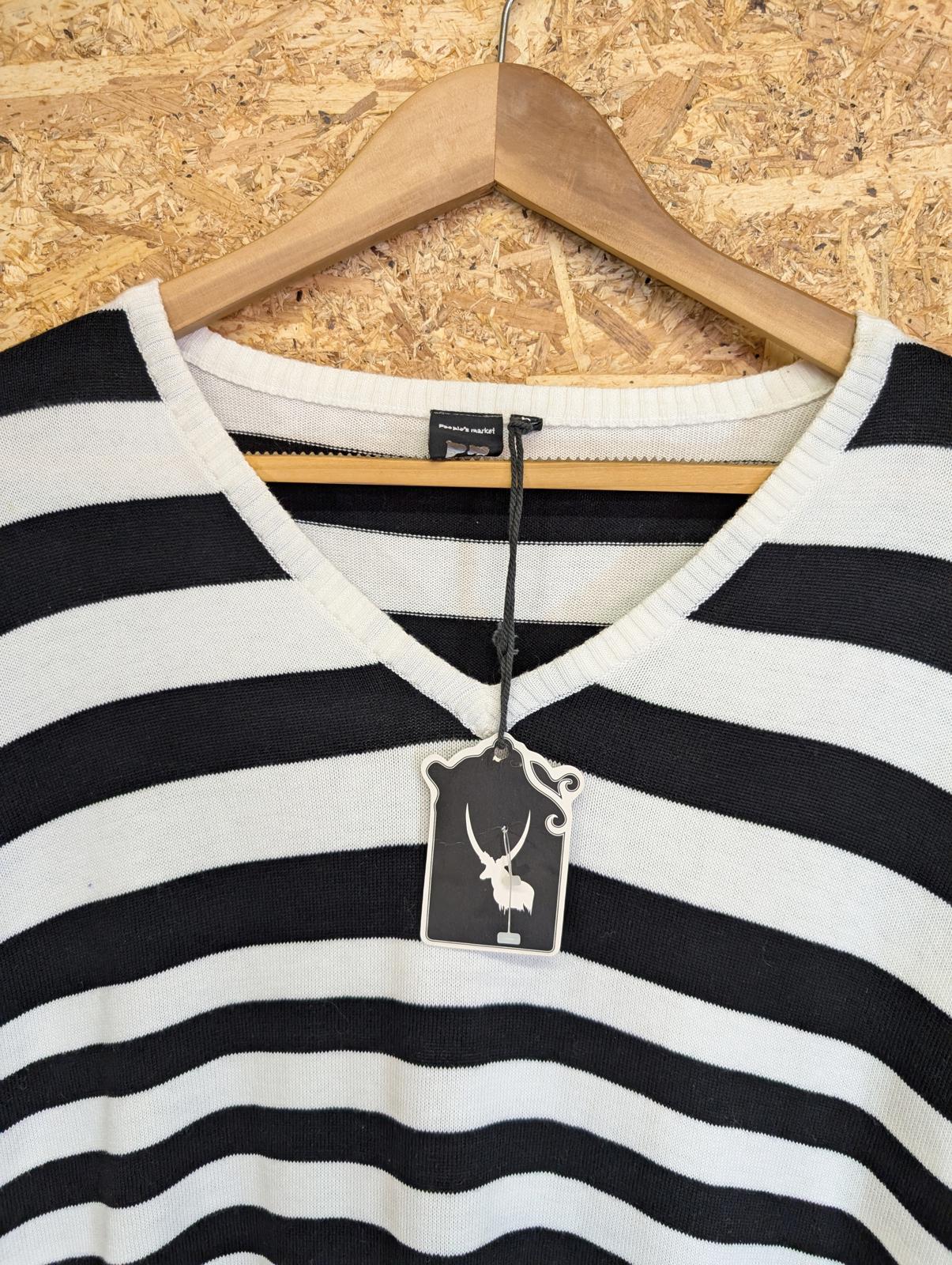 Peoples Market Knit Jumper Black White Stripe Size 14 Medium New