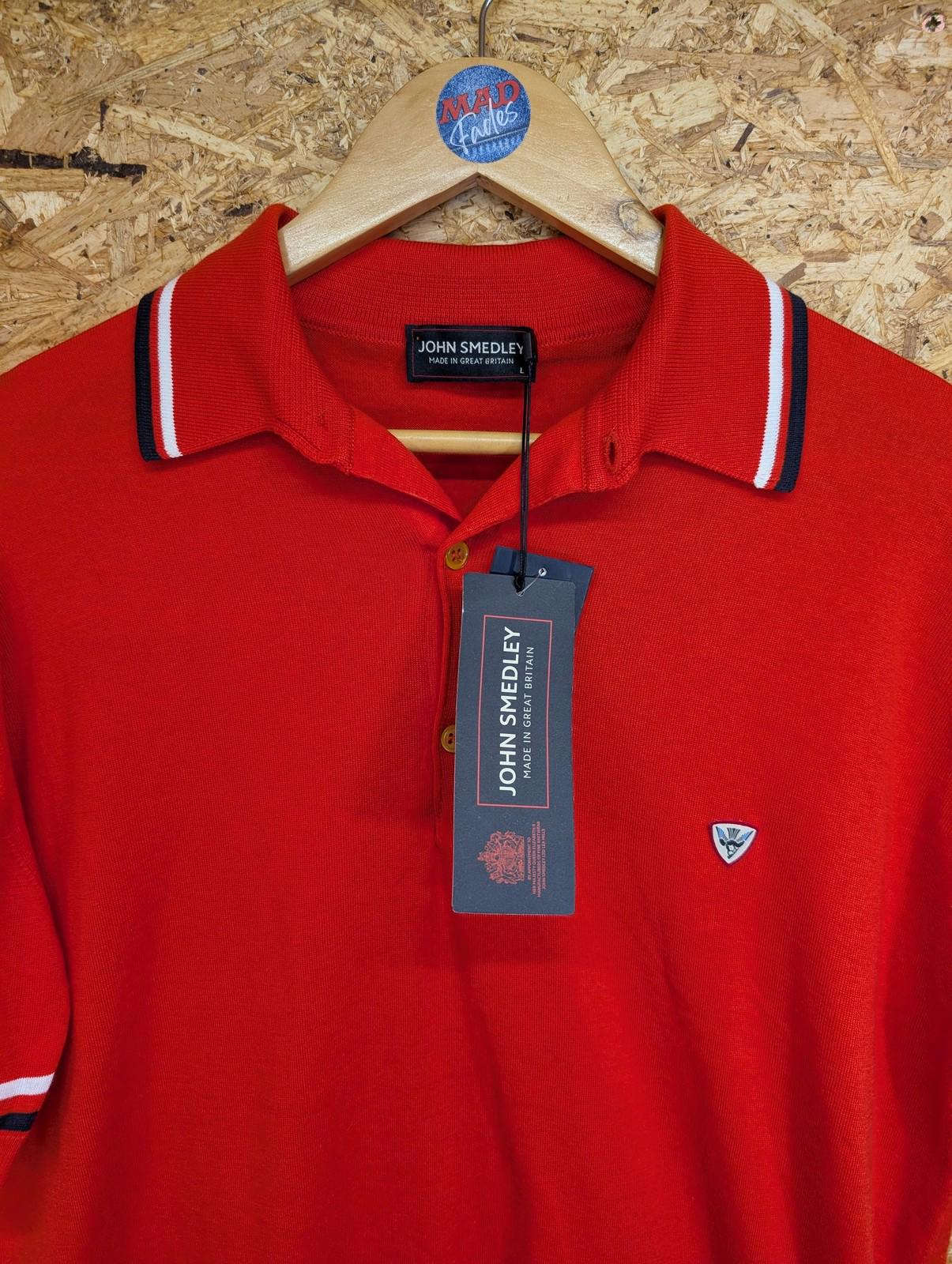 John Smedley Mens Large Cambourne Polo Shirt Slim Fit Red Sea Island Cotton Mod