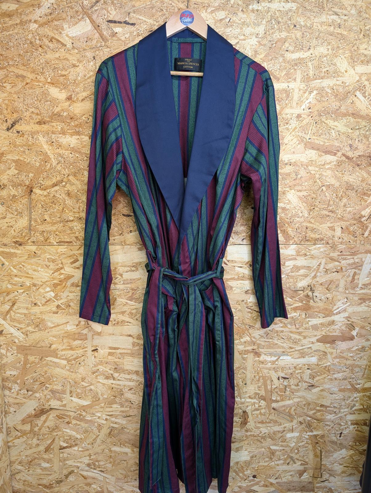 Vintage 90s M&S St Michael Cotton Dressing Gown Smoking Jacket House Robe Large