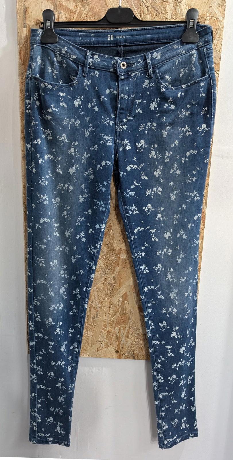 Levis Jeans Women Size W30 L32 Floral Print Navy Blue Y2K Denim Skinny Leggings
