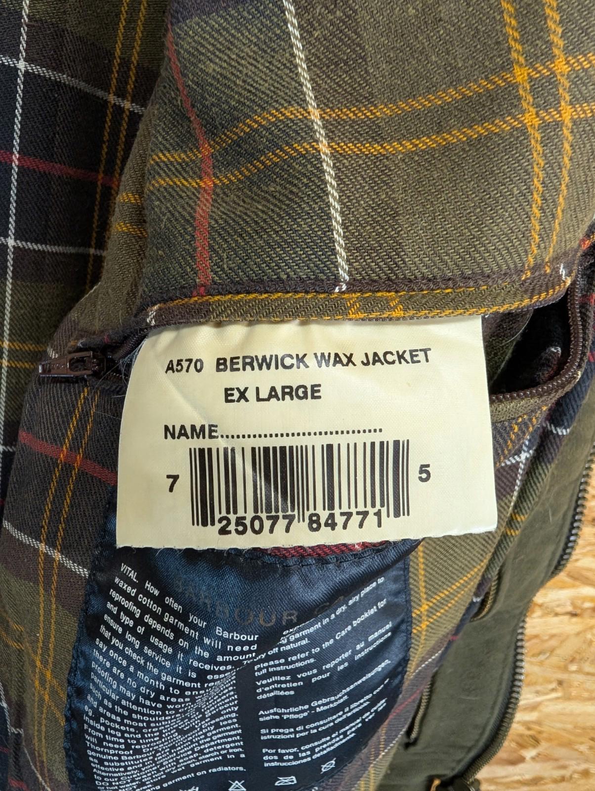 Barbour Berwick Wax Jacket XL Men A570 Long Cotton Brown England Made Tartan