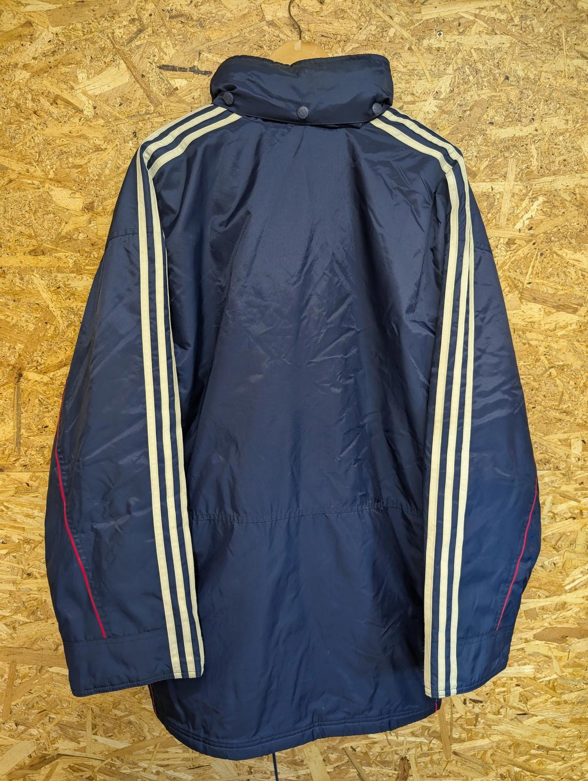 Adidas Parka Jacket Large Men Hooded Vintage 3-Stripes Navy Blue Red Padded Y2K