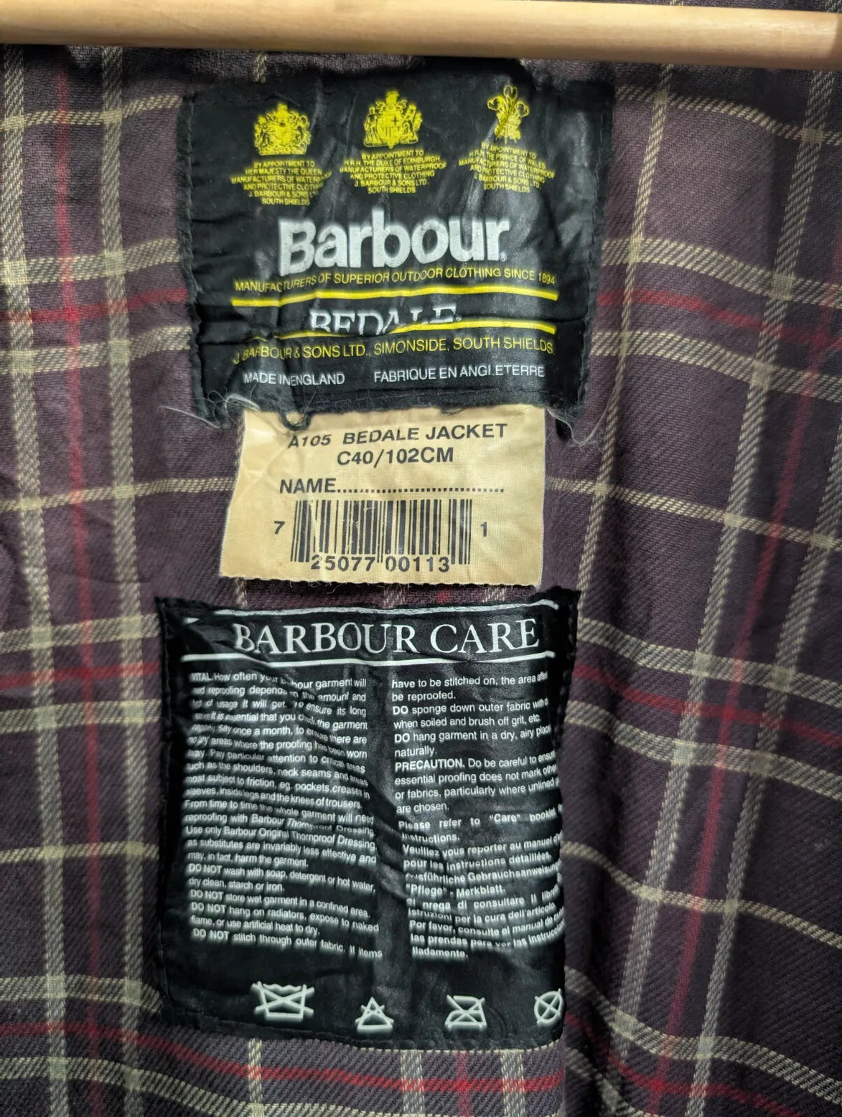 Barbour Wax Bedale Jacket Mens Medium C40 102cm Black A105 England Made 90s