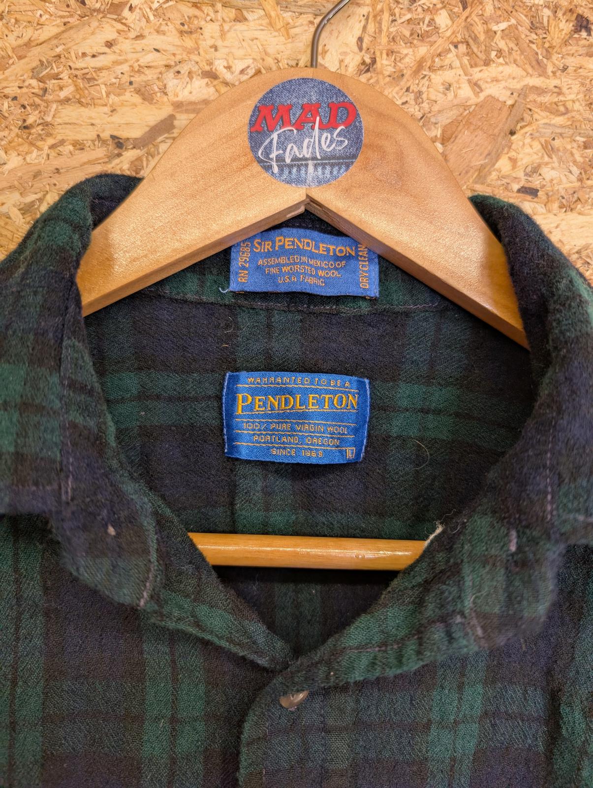 Sir Pendleton Shirt L Navy Blue Green Check Plaid Wool Black Watch Tartan USA