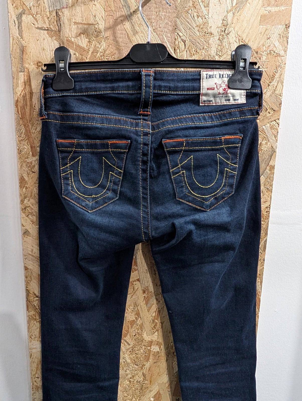 True Religion Women Jeans W25 L30 Navy Blue Straight Slim Leg Billie Denim