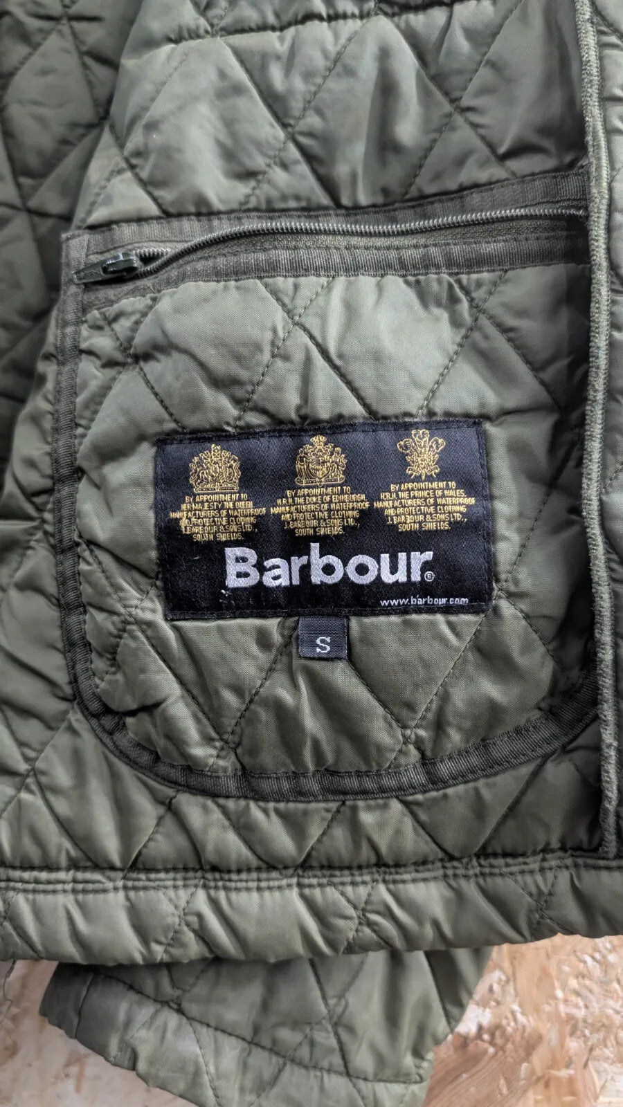 Barbour Quilted Jacket Mens Small Olive Green Diamond Padded Countryside Outdoor