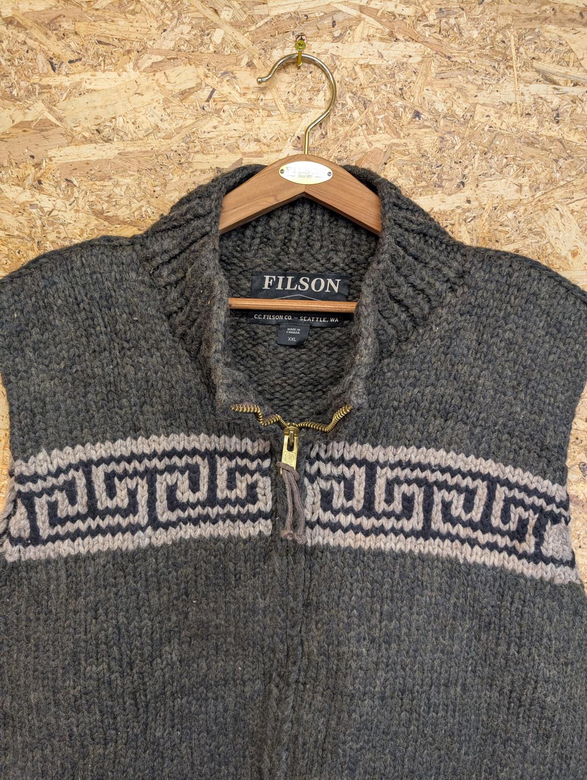 Filson Knitted Mens Size 2XL Limited Edition Grey Wool Cowichan Stag Jumper Vest