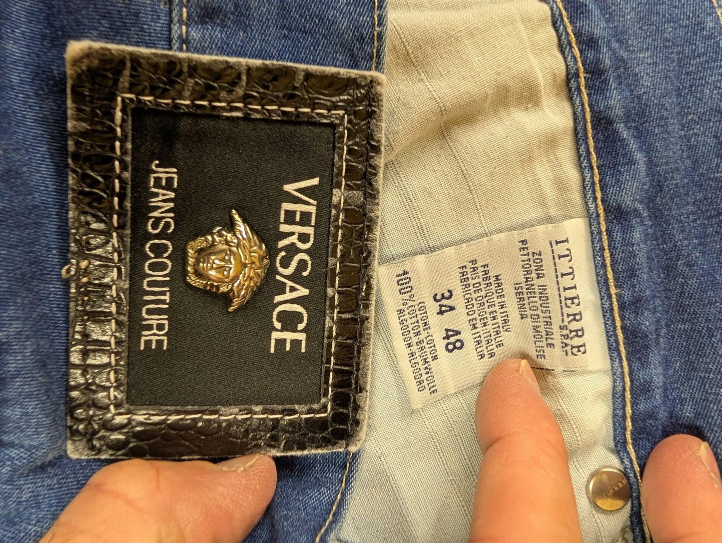 Versace Jeans Couture W30 L32 Men Y2K Straight Leg Navy Blue Denim Vintage 90s