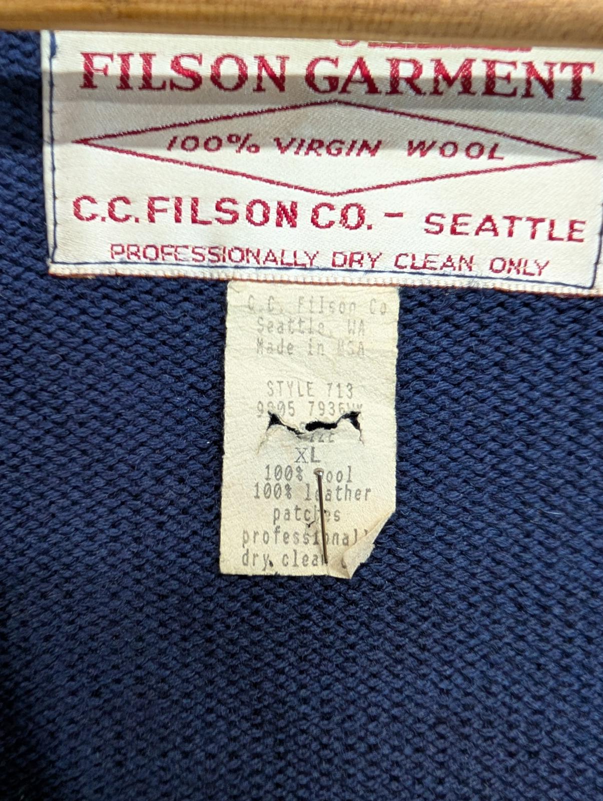 Filson Guide Cardigan Navy Blue Mens XL Vintage Wool Style 713 Made In USA