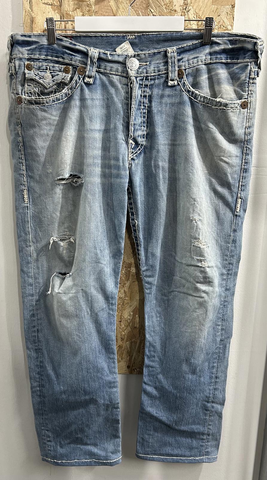 True Religion Jack Jeans W40 L31 USA Made Stonewash Blue Distress Vintage 90s