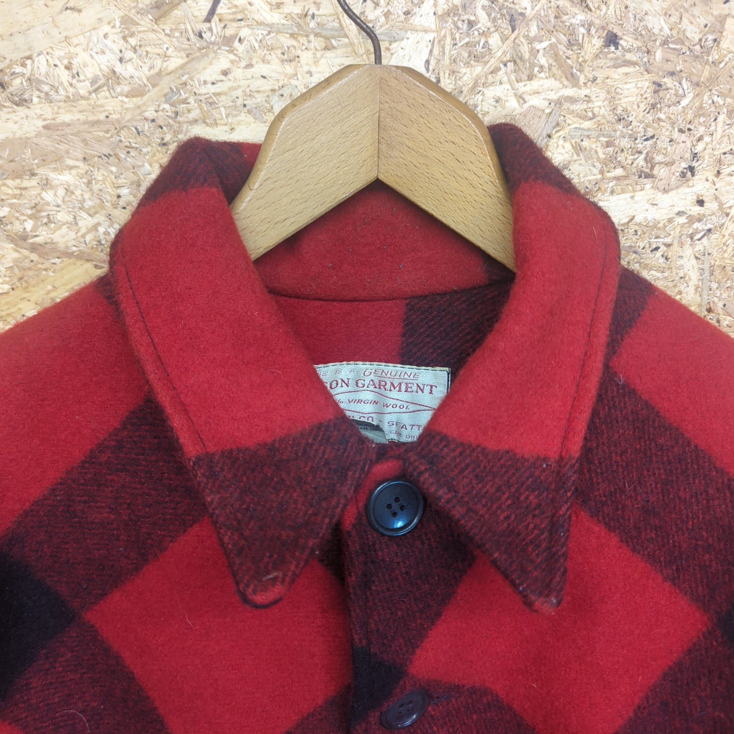 Filson Buffalo Plaid Red Black Lot 83 Double Mackinaw Wool Jacket Vintage 44 XL