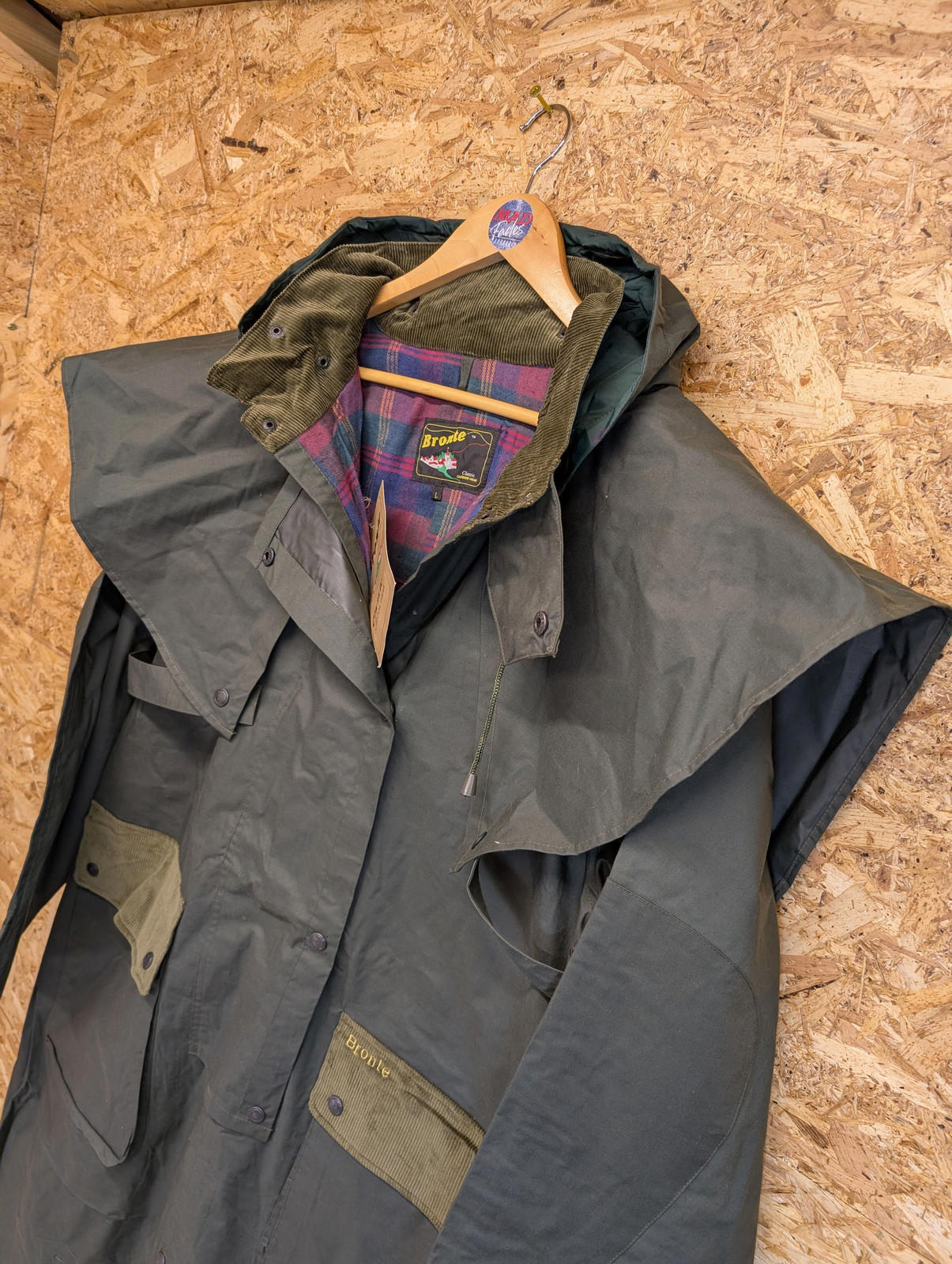 Bronte Stockman Coat Riding Long-Line Waterproof Cape Jacket Green Mens Large