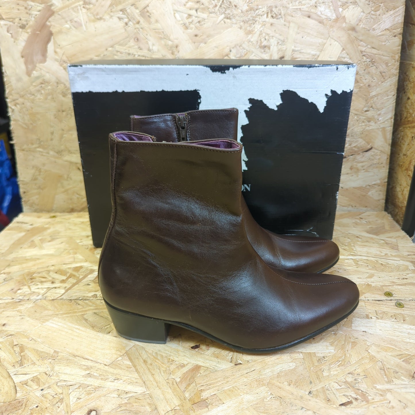 David Preston Regent Boots Brown Leather Cuban Heel Zip Up Side Size 6 UK 40 EU