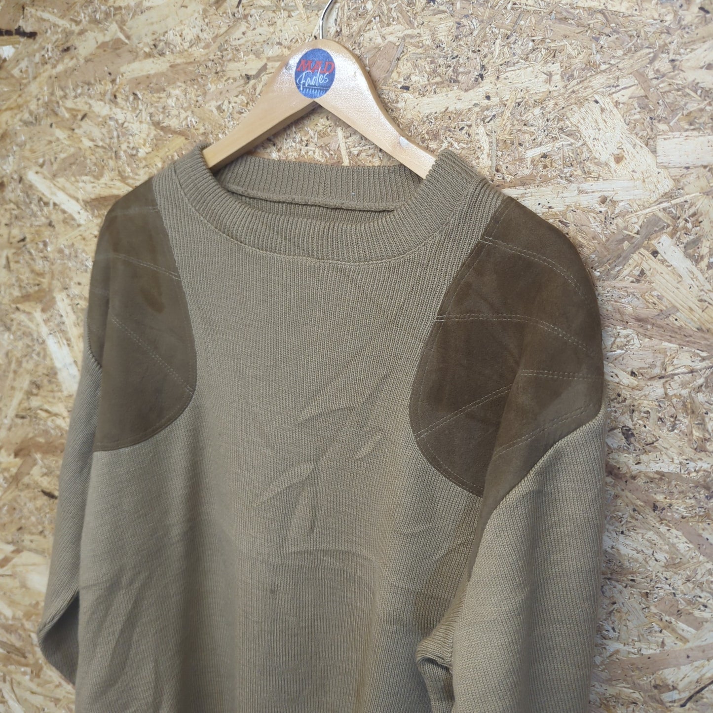 Filson Tan Brown Wool Crew Neck Jumper Suede Hunting Shooting Sweater USA Large