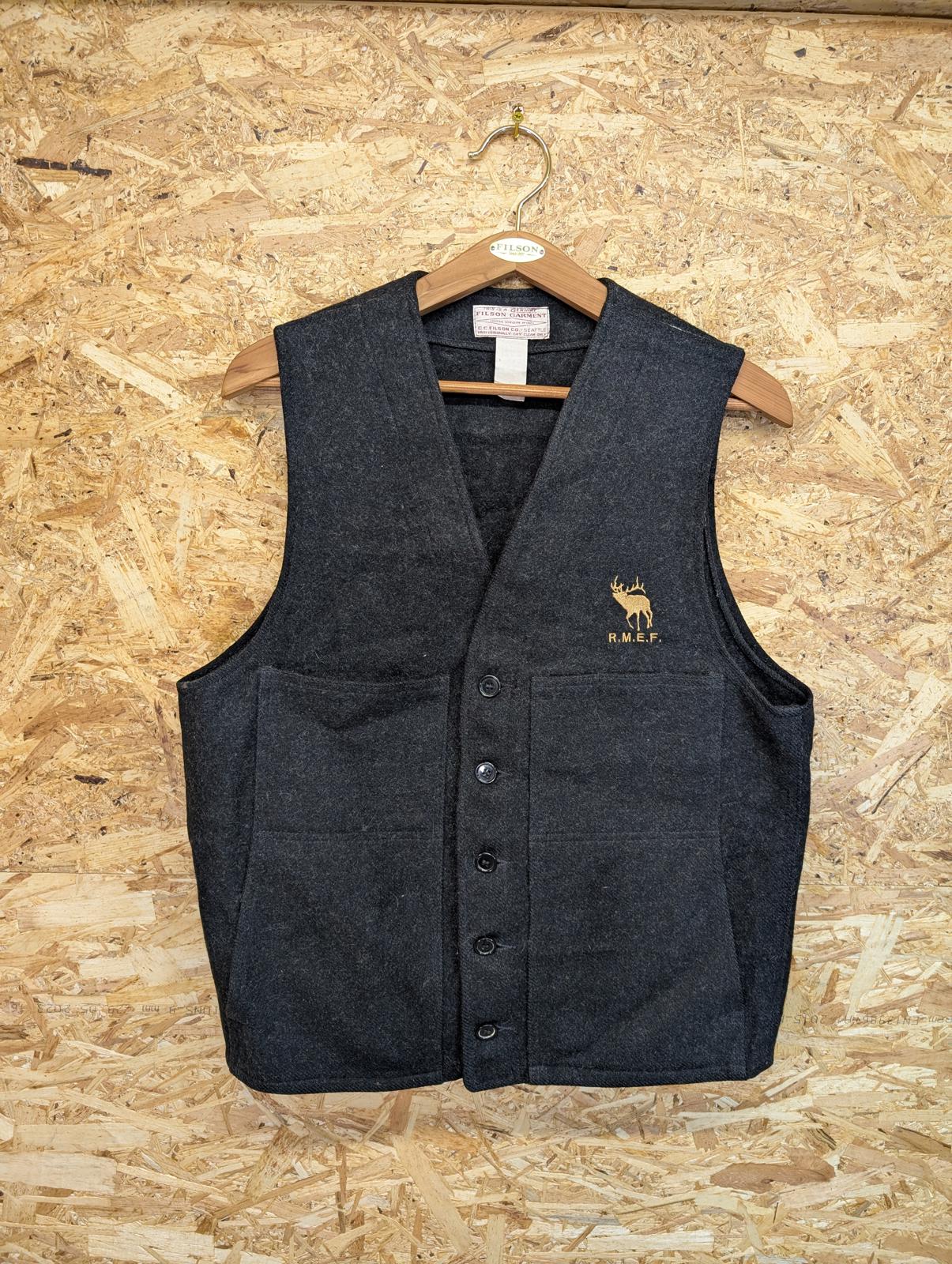 Filson Mackinaw Vest Mens Small Grey Wool Outdoor Waistcoat Gilet Body Warmer