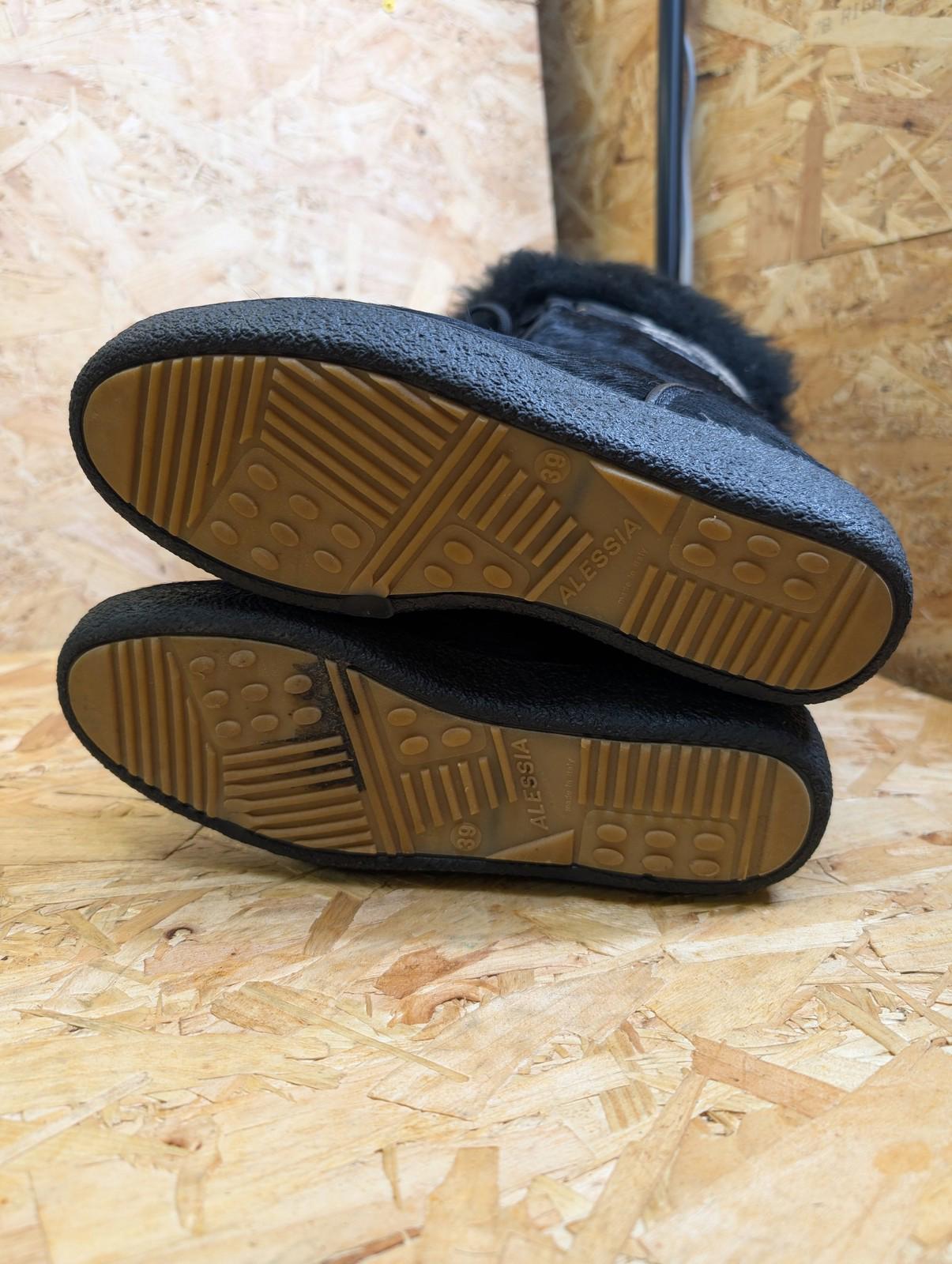 Dival Boots Women UK 6 Fur Trim Shearling Wool Style Black Winter Vintage 80s