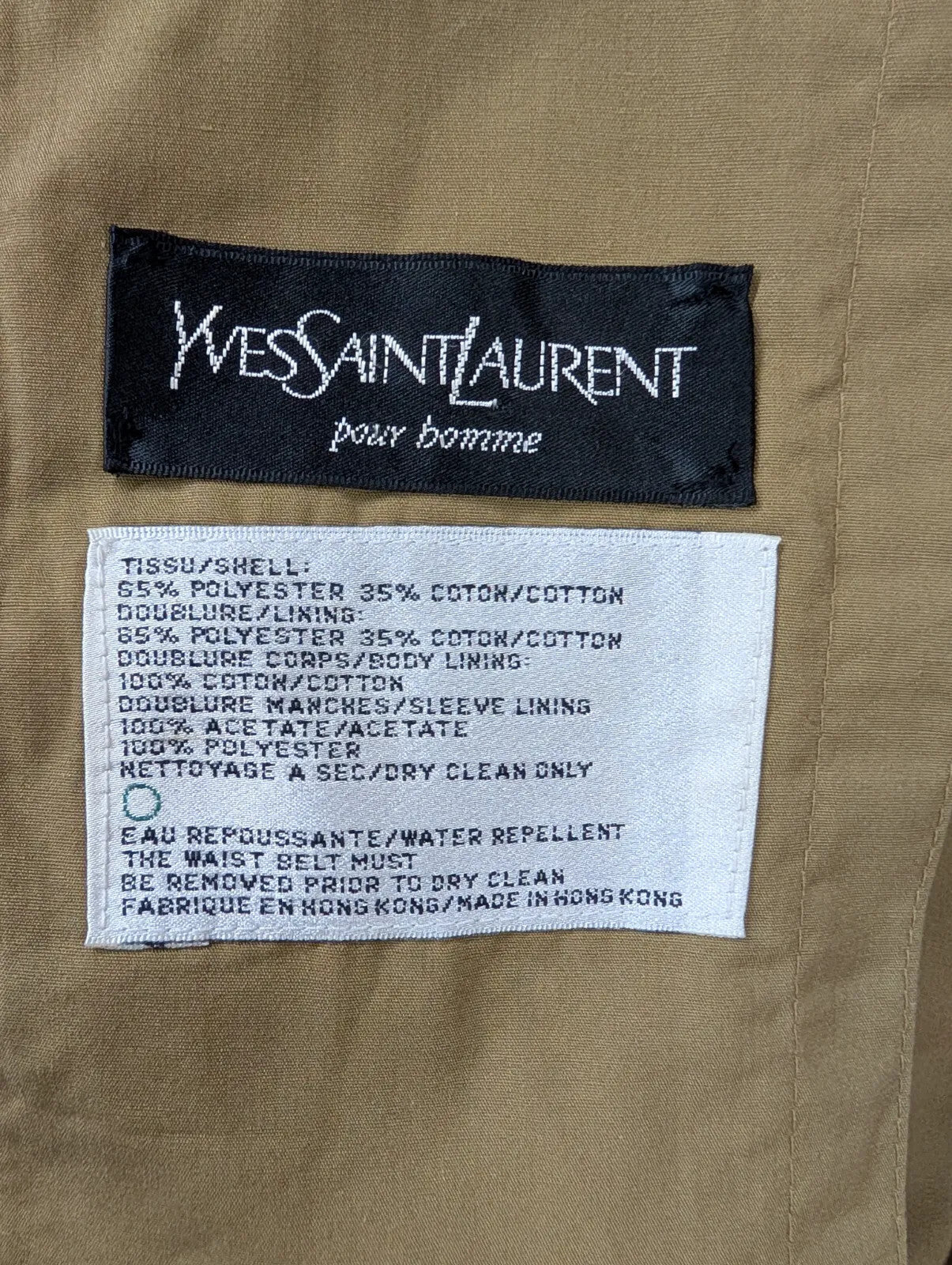 Vintage Yves Saint Laurent Trench Coat Mens Large 42 Khaki Water Repellent YSL