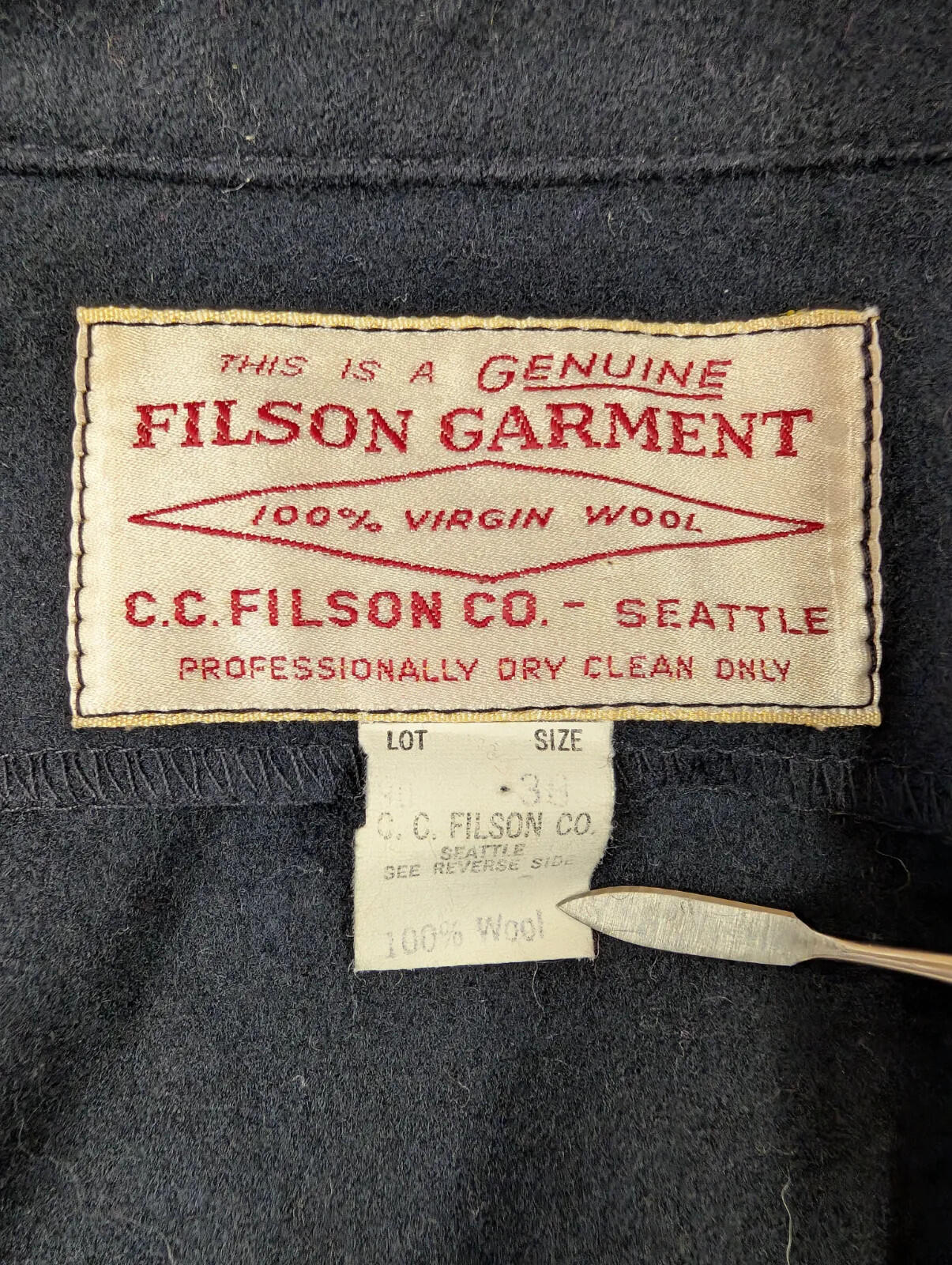 Filson Jac Shirt Large Mens Medium 38 Made USA Wool Cruiser Navy Blue Style 90