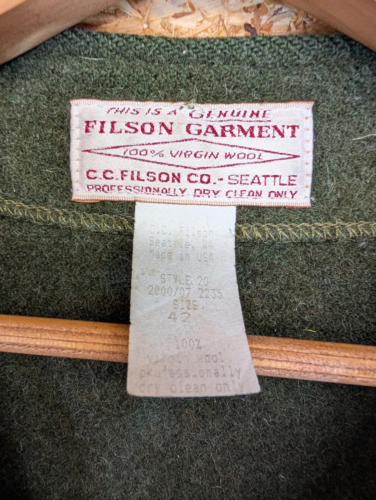 Filson Mackinaw Vest Mens Large 42 Forest Green Wool Waistcoat Gilet Body Warmer