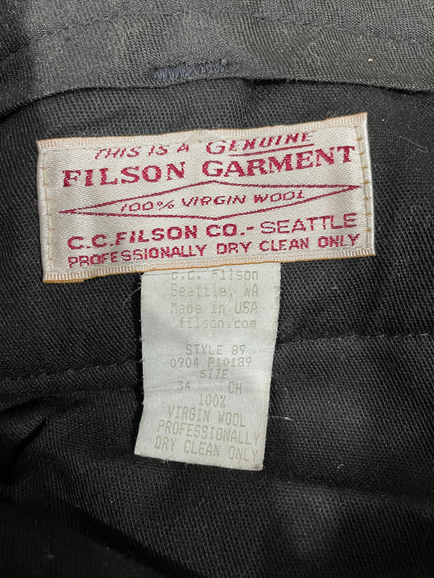 Filson Mackinaw Wool Pants Style 89 Trousers Charcoal Pantaloons Made In USA W34