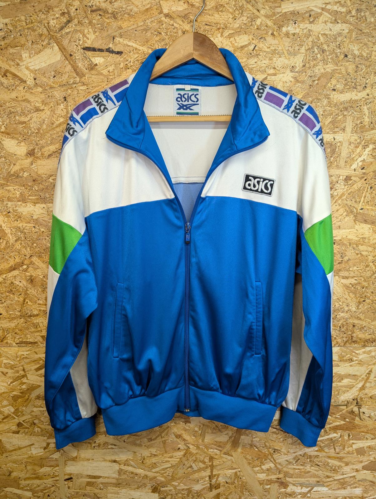 Asics Mens Size Small 80s Vintage Jacket Tape Blue White Windbreaker Track Top