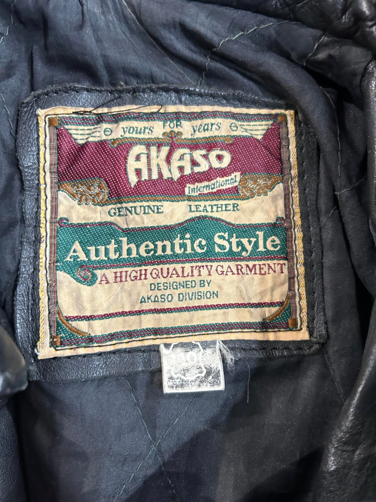 Akaso Leather Jacket Medium 40 Black Vintage 80s Café Racer Biker Distressed