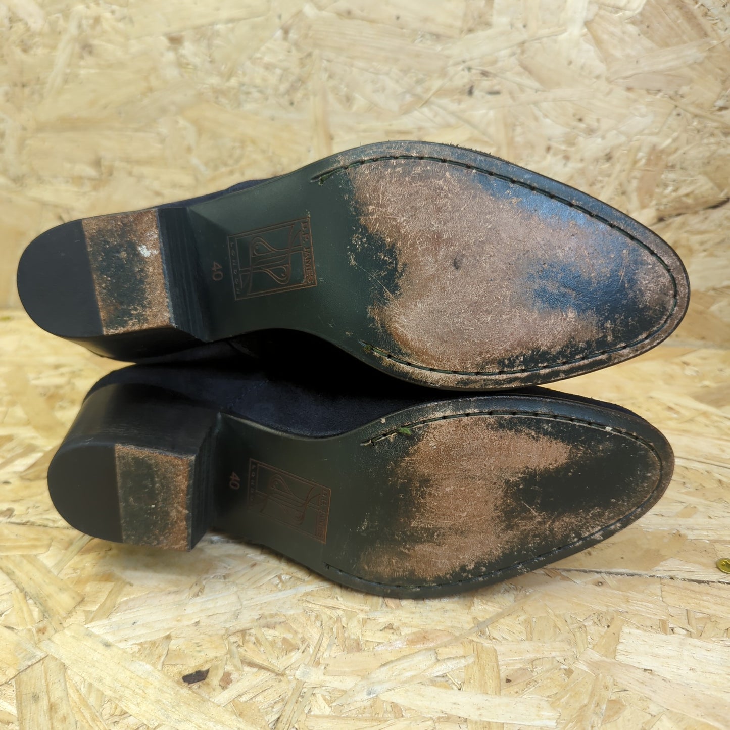 DP James Cadogan Boots Navy Blue Suede Cuban Heel Zip Up Side Size 6 UK 40 EU