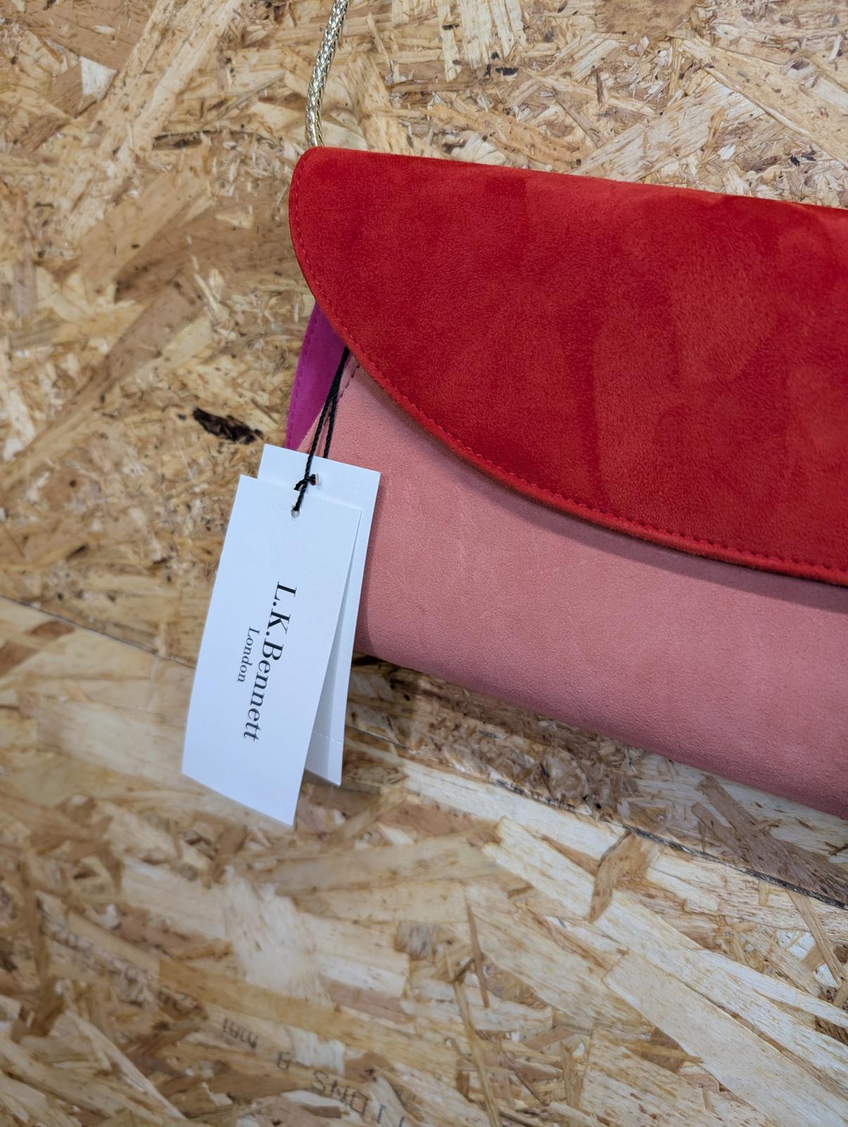 LK Bennett CU Florence Clutch Shoulder Bag Suede Leather Envelope Pink Red New